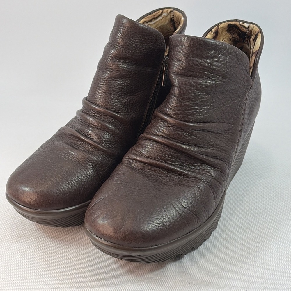 Skechers Parallel Universe Wedge Heel Ankle Boots Women's 8.5M Brown Leather Zip